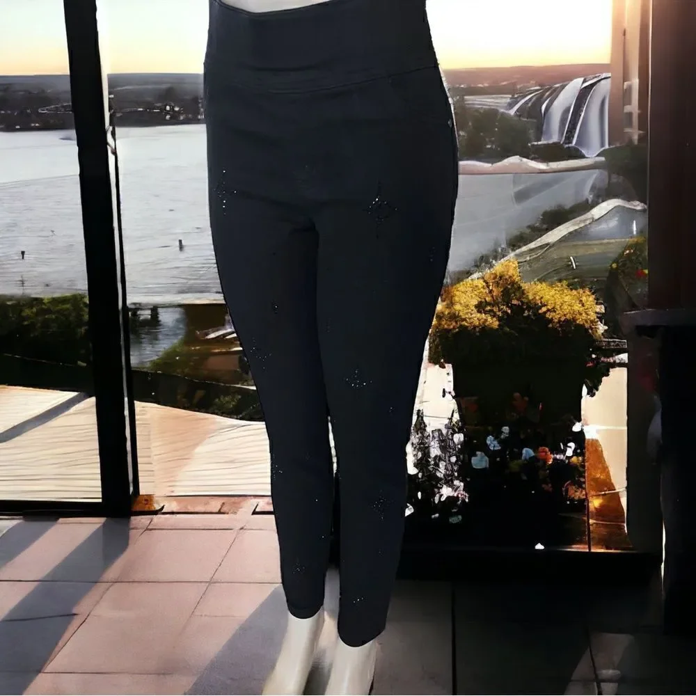 One World l Skinny Jeans l Sequined Accents l Black l 5-pocket Design l L l EUC